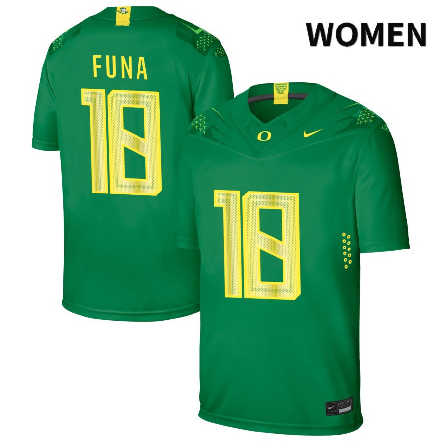 Oregon Ducks Women's #18 Mase Funa Football College Authentic Green NIL 2022 Nike Jersey IKK61O0J